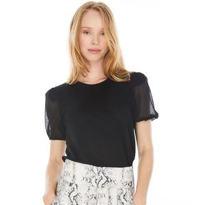 NWT GENERATION LOVE Black Shailene Crystal Sheer Twisted Puff Short Sleeve Top S